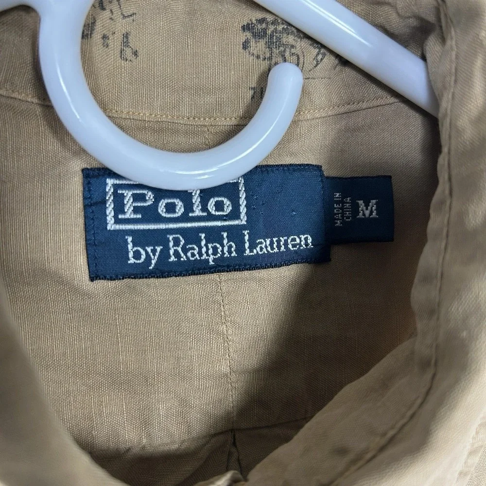 Vintage Polo Ralph Lauren Shirt Mens M Tan Asian Chinese Theme Silk Linen